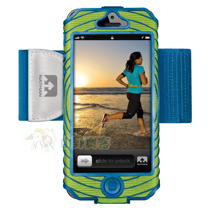美國NATHAN SonicBoom 音爆iPhone手臂套-綠/藍 智慧型手機套 iPhone5 運動手機袋 NA4921NEB