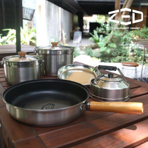 【山野賣客】ZED 戶外兩人不鏽鋼鍋具組II M ZBACK0303 2.46kg 二鍋二蓋二盤 一壺一平底鍋  附收納袋